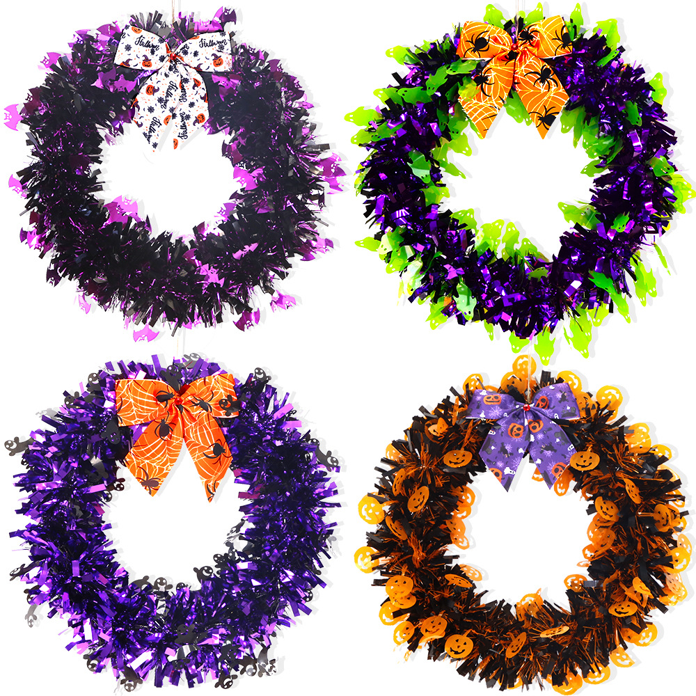 Custom Tinsel Wreath - Premium Halloween Tinsel Wreath Door Decoration