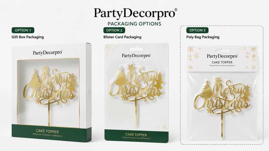 Christmas cake topper with three customizable packaging options for festive celebrations