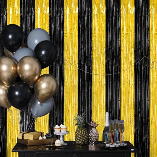 Explore real-world examples of our customization expertise. This striking black and gold striped tinsel curtain showcases flexible variations in color combinations, sizes, and festive themed designs to spark ideas for your next party project.