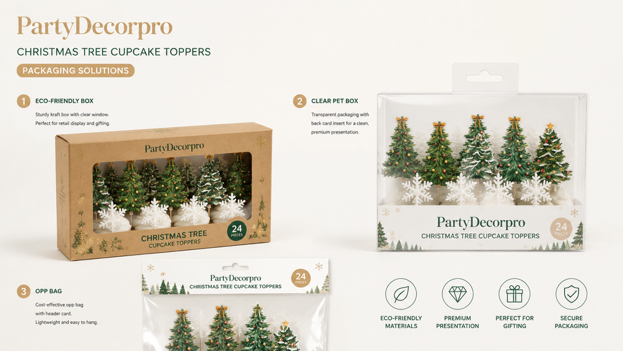Christmas tree cupcake topper packaging with customizable options for brand presentation