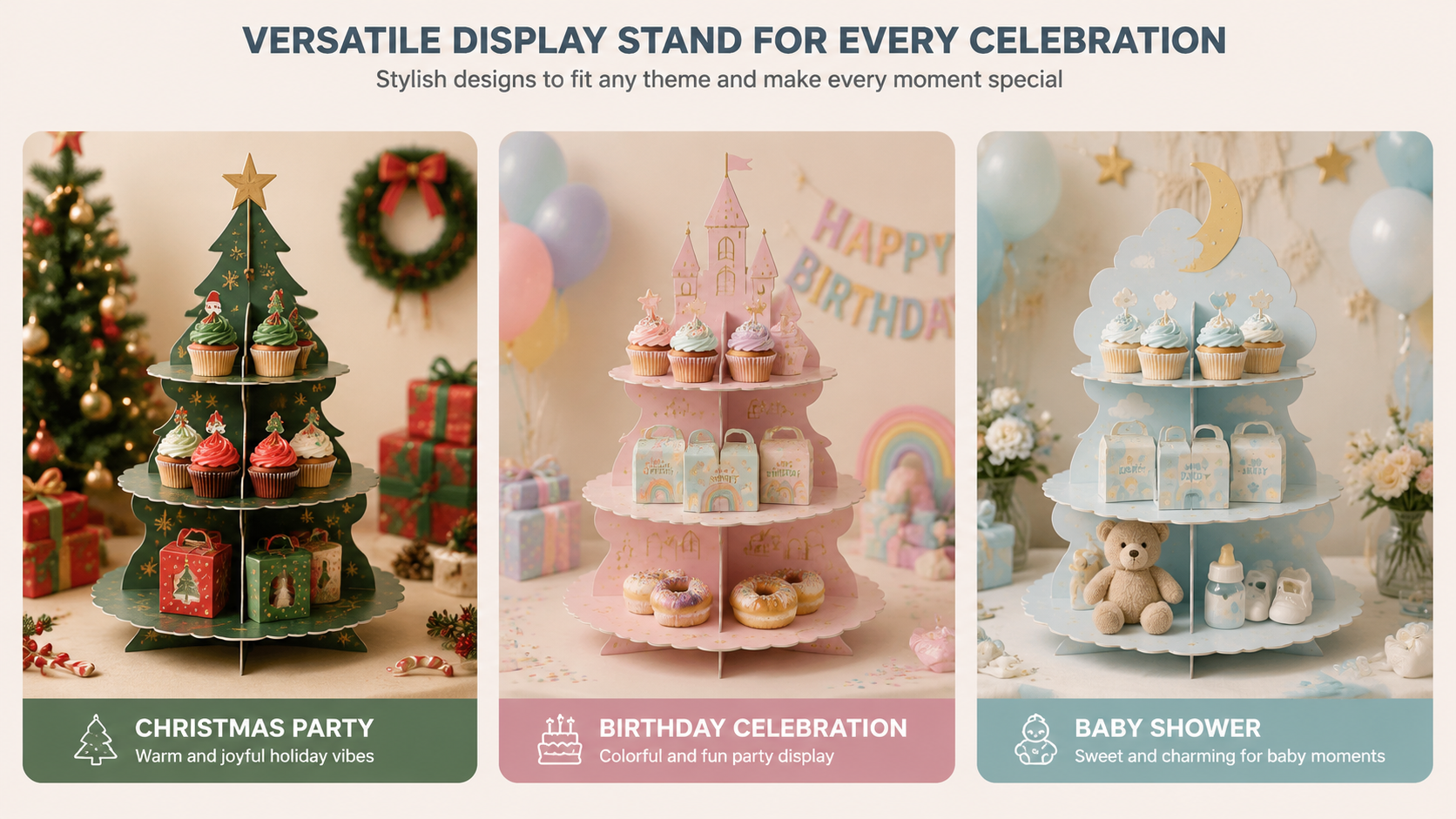 Multi-tier cake display stand for holidays and parties