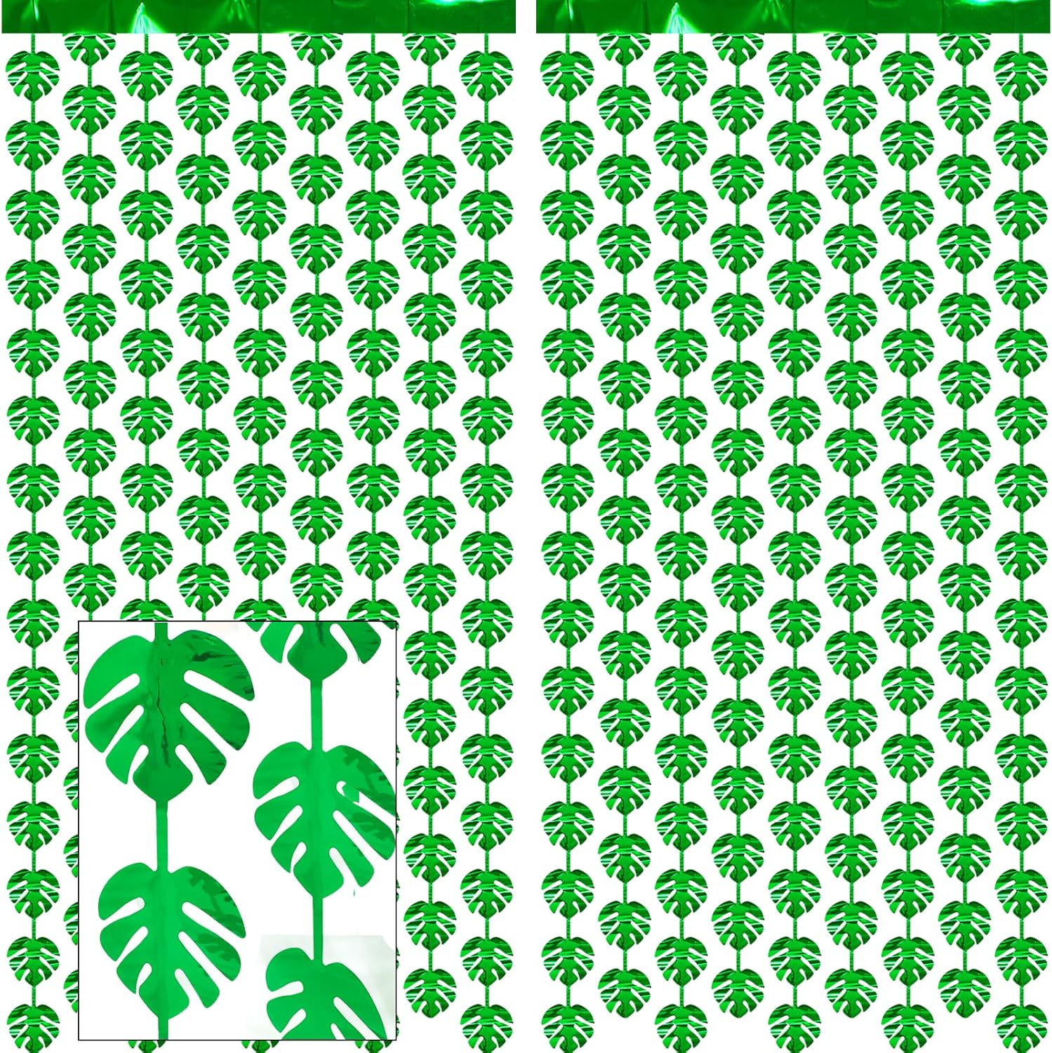 These shiny green fringe curtains can be customized in various shapes, including straight strips, wavy fringes, leaf patterns, and more. We support personalized designs to make your party backdrop truly unique!