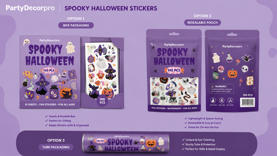Halloween sticker set packaging with multiple customizable options
