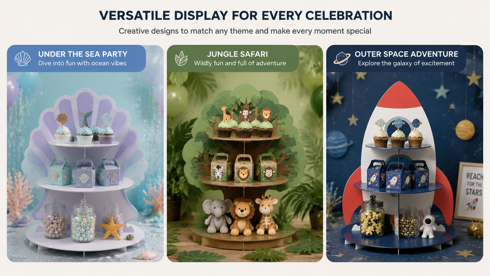 Multi-tier creative display stand for parties, holidays, and celebrations