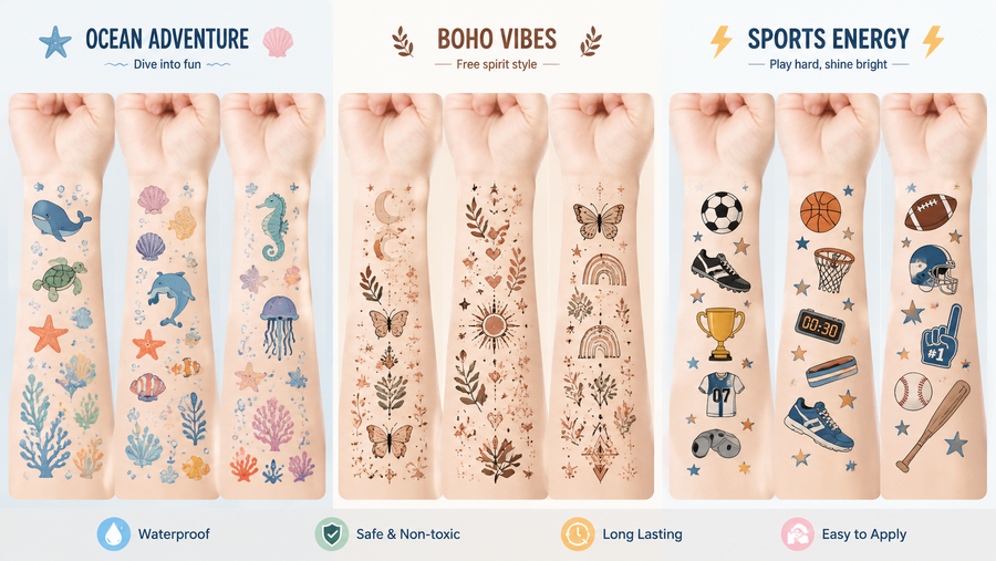 Temporary shamrock wrist tattoos in multiple designs, customizable for parties and events.