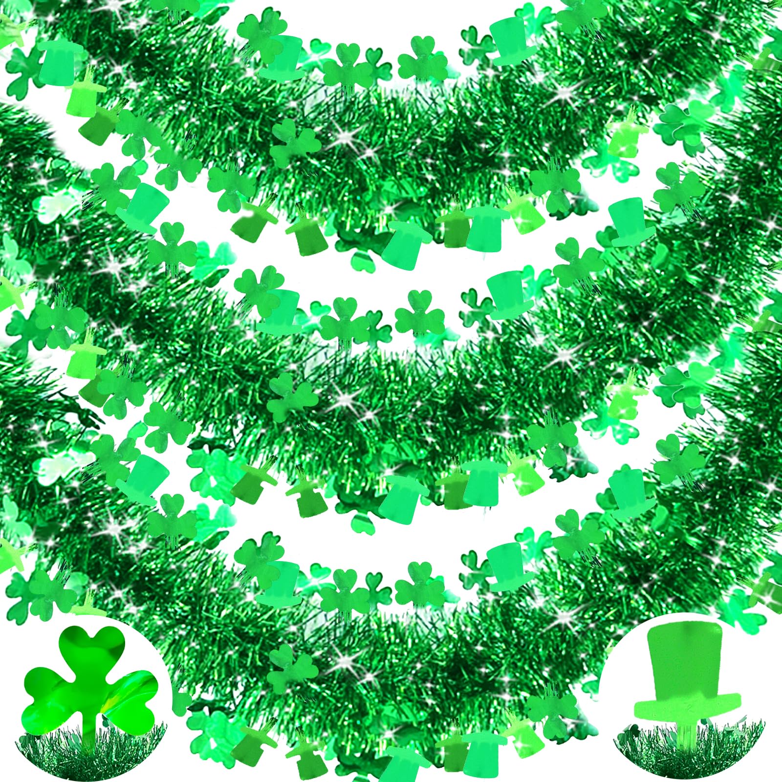 Tinsel Garland Manufacturer - St. Patrick's Day Tinsel Garland with Shamrocks & Hats