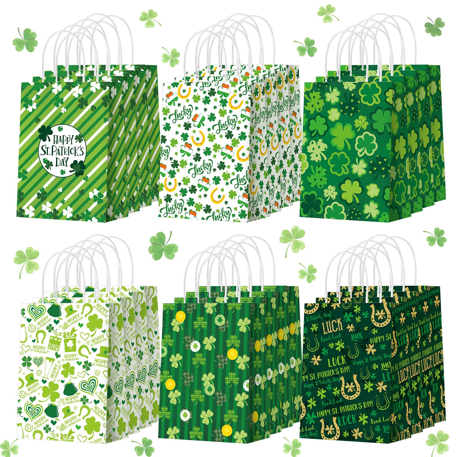 Custom Paper Bags - St Patrick's Day Shamrock Gift Bags with Handles