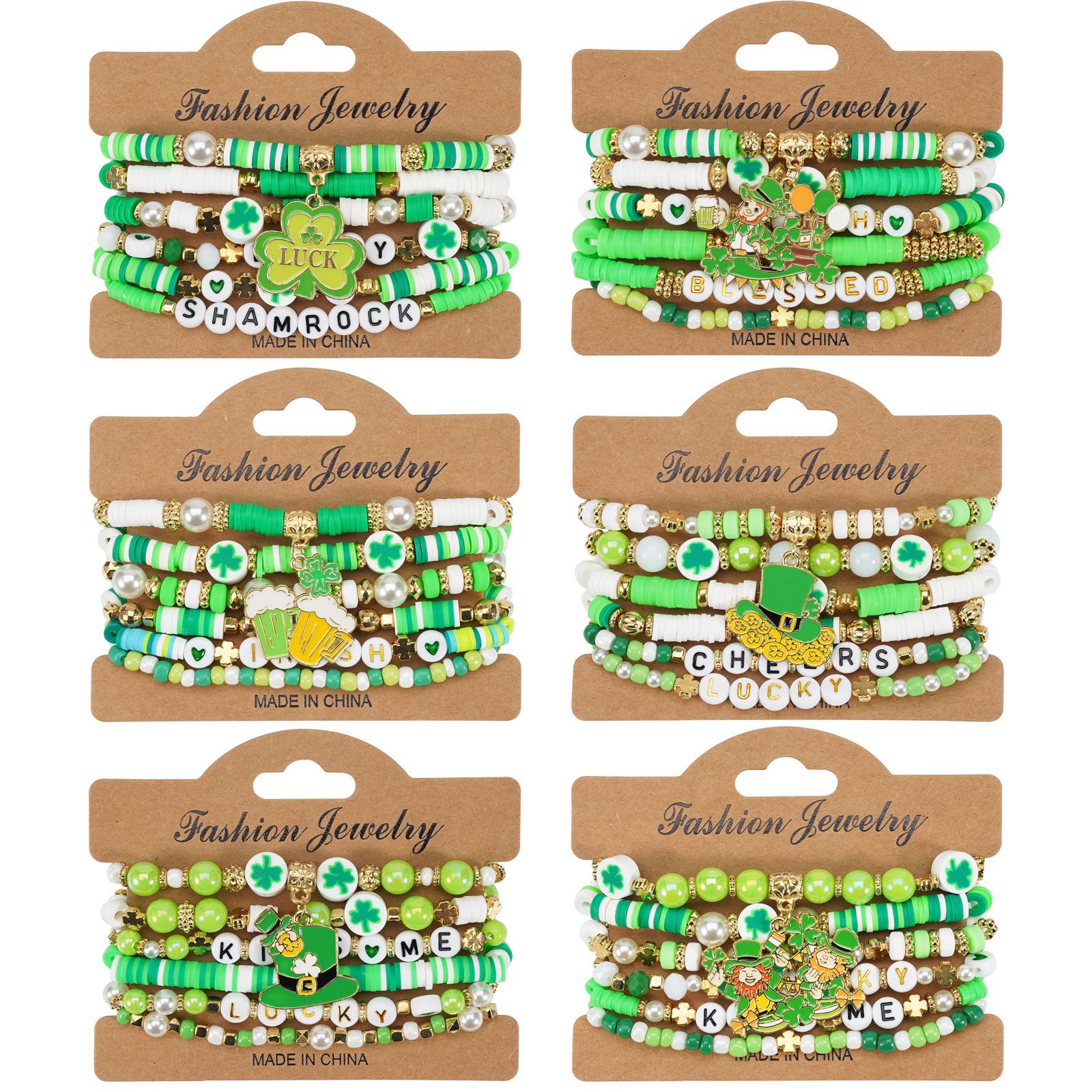 Wholesale Charm Bracelets - St Patrick's Day Beaded Charm Bracelet Set