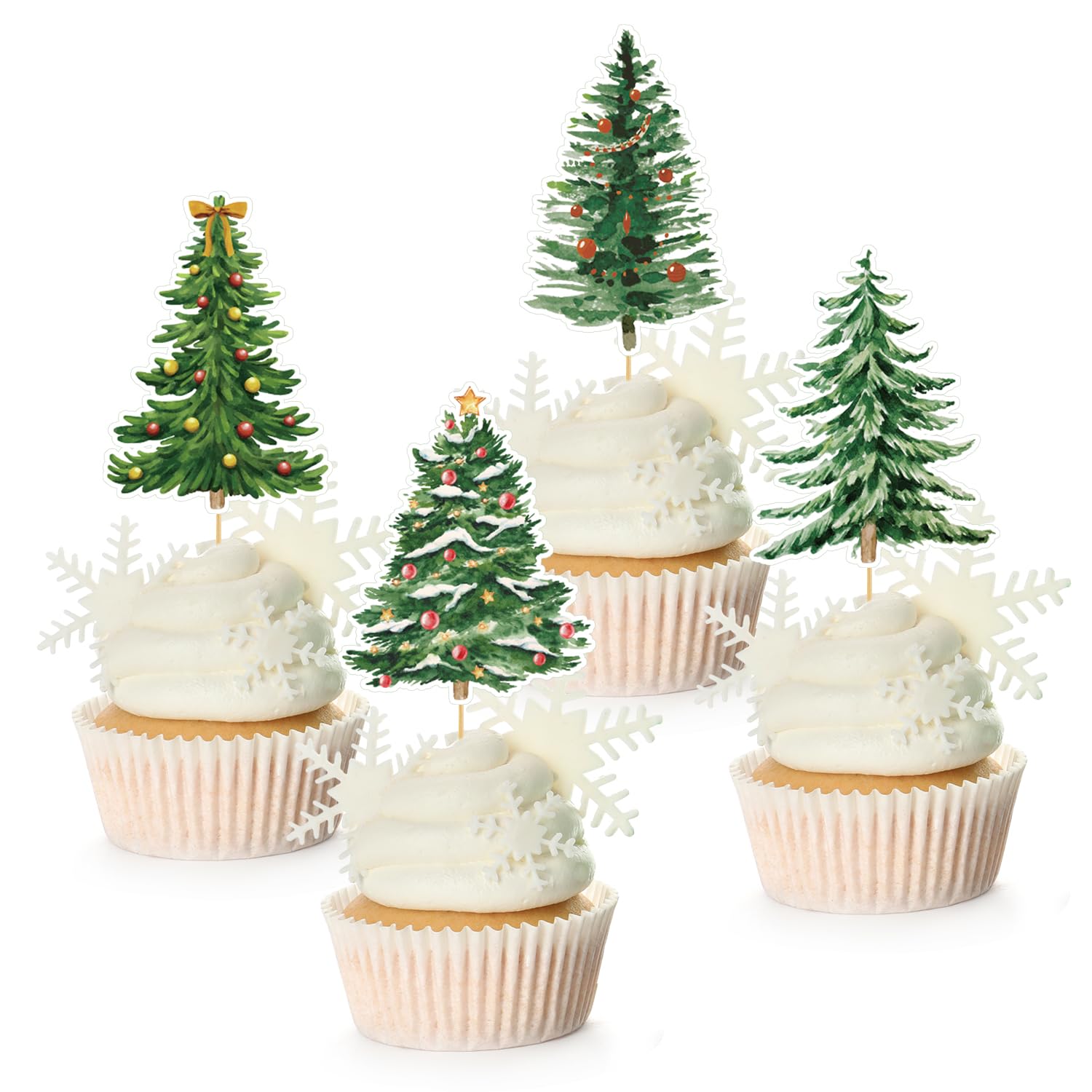 Cupcake Toppers Manufacturer - Christmas Tree Cupcake Toppers Watercolor Holiday Decor