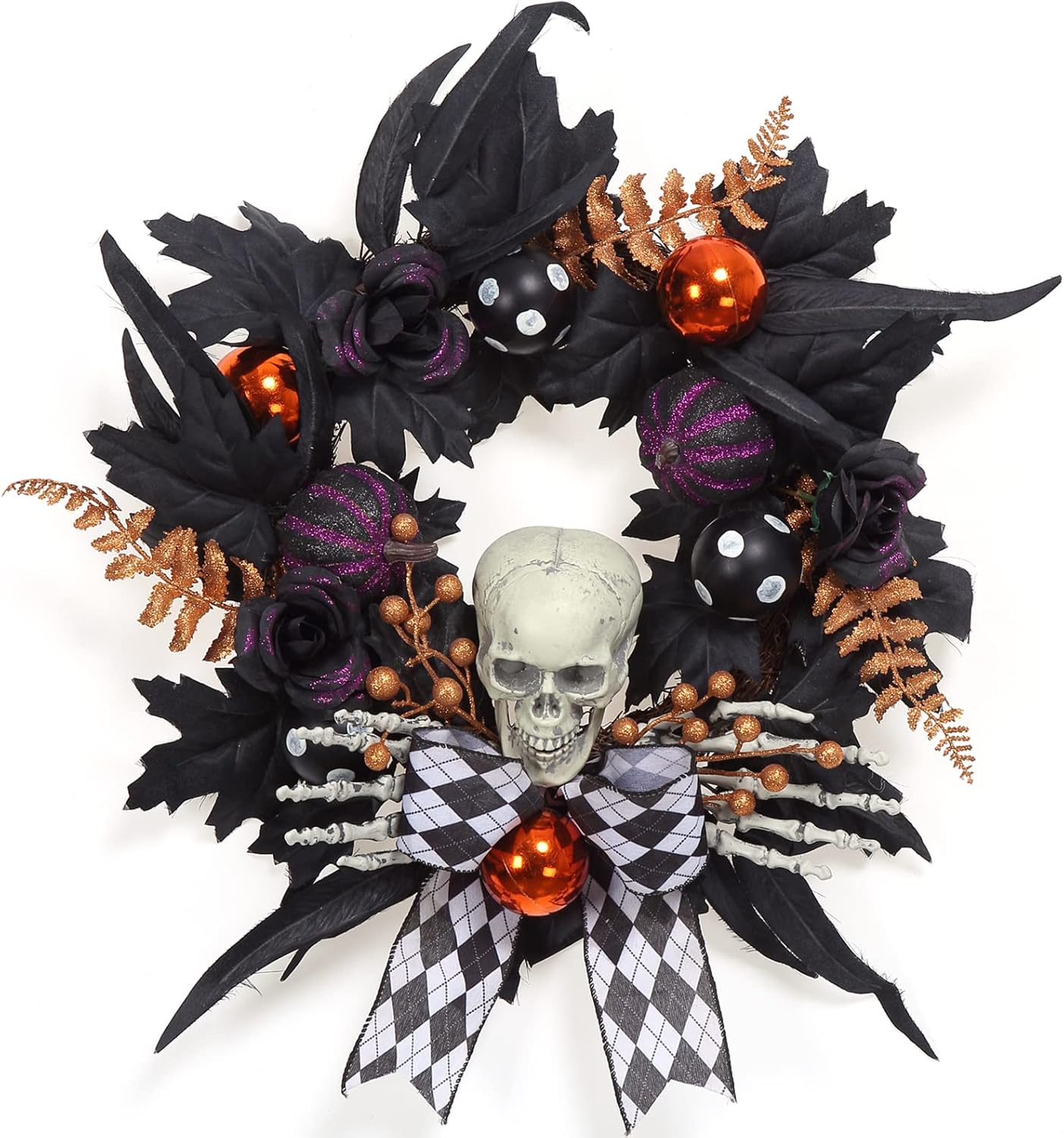 Wreath Manufacturer - Spooky Gothic Halloween Skull Front Door Wreath