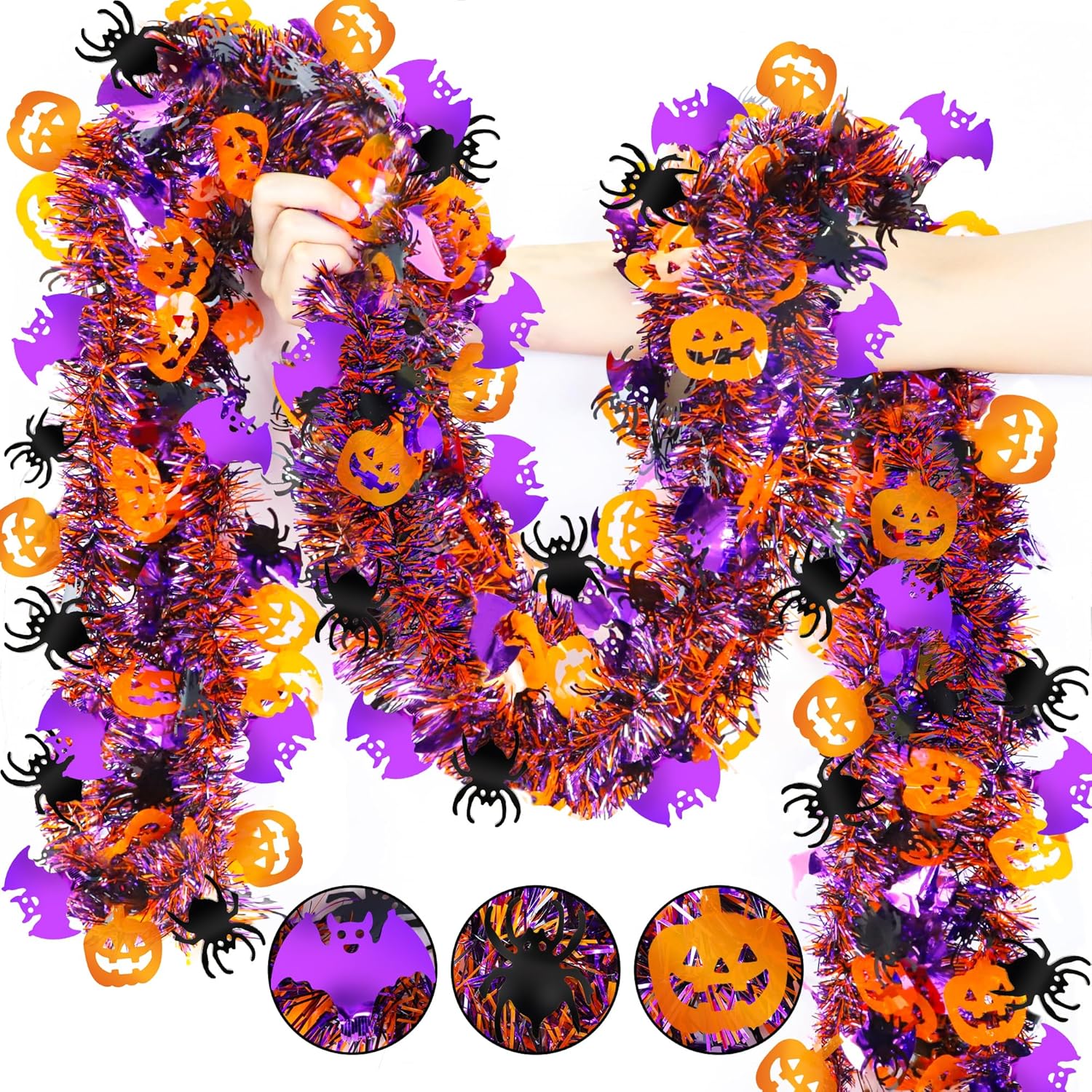 Tinsel Garland Manufacturer - Shiny Halloween Tinsel Garland with Pumpkin Spider Bat