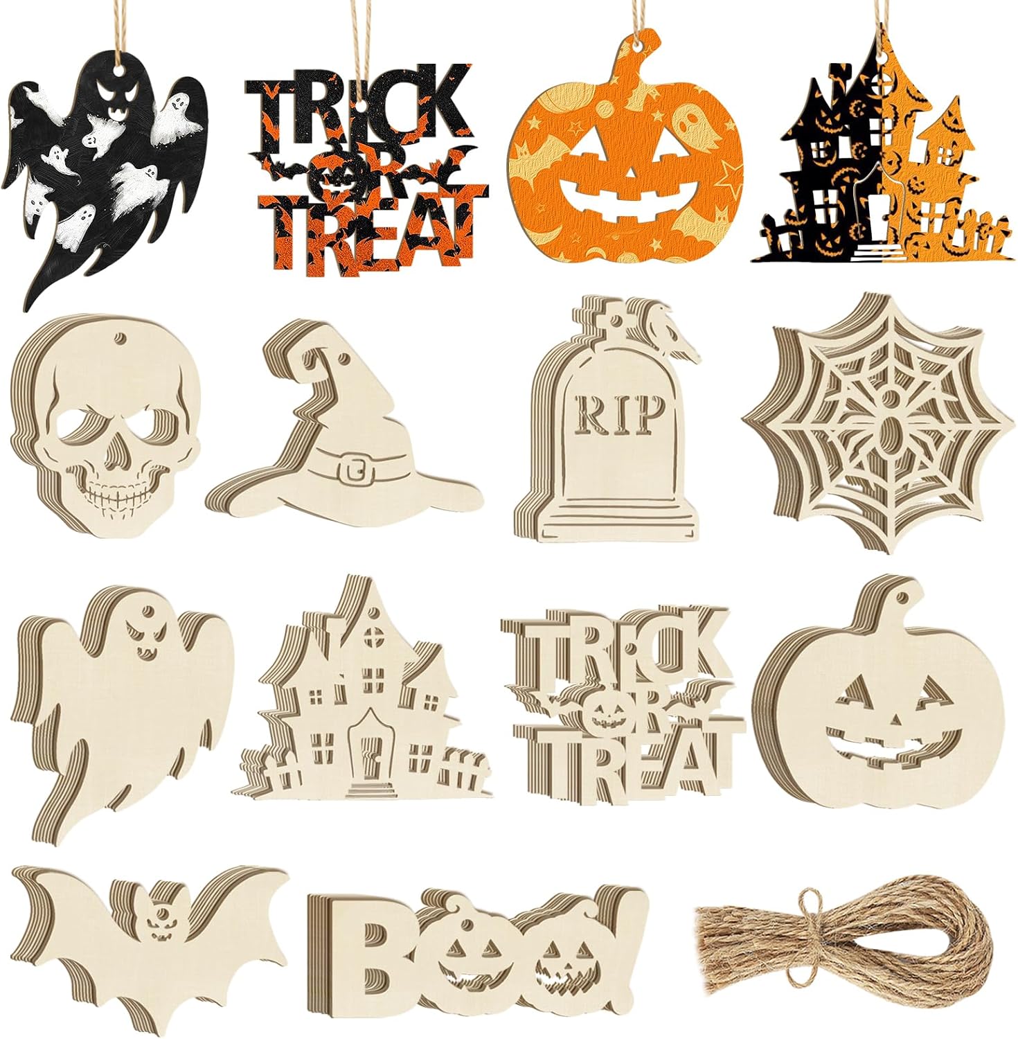 Custom Wooden Ornaments - Unfinished Halloween DIY Craft Cutouts for Painting