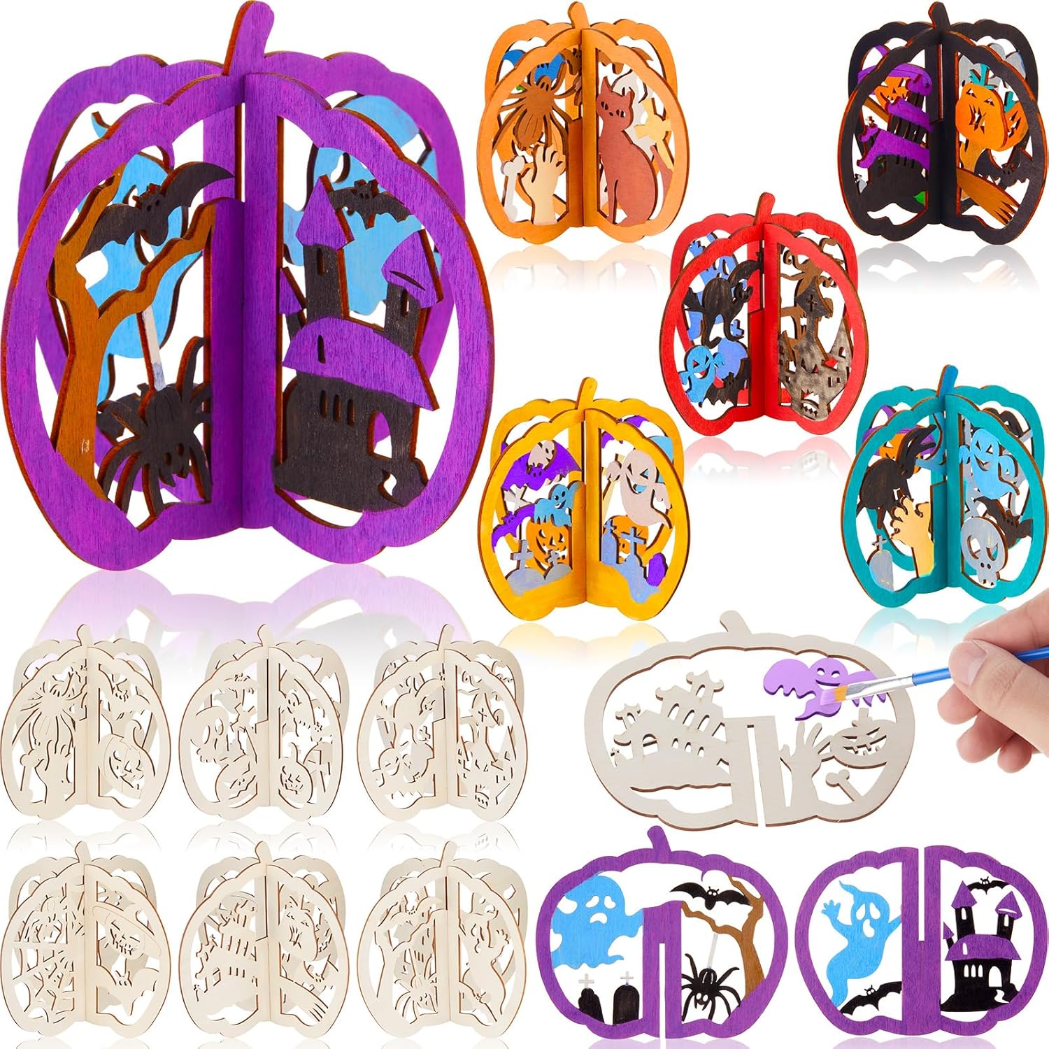 Wooden Crafts Manufacturer - Halloween 3D Pumpkin DIY Table Decorations