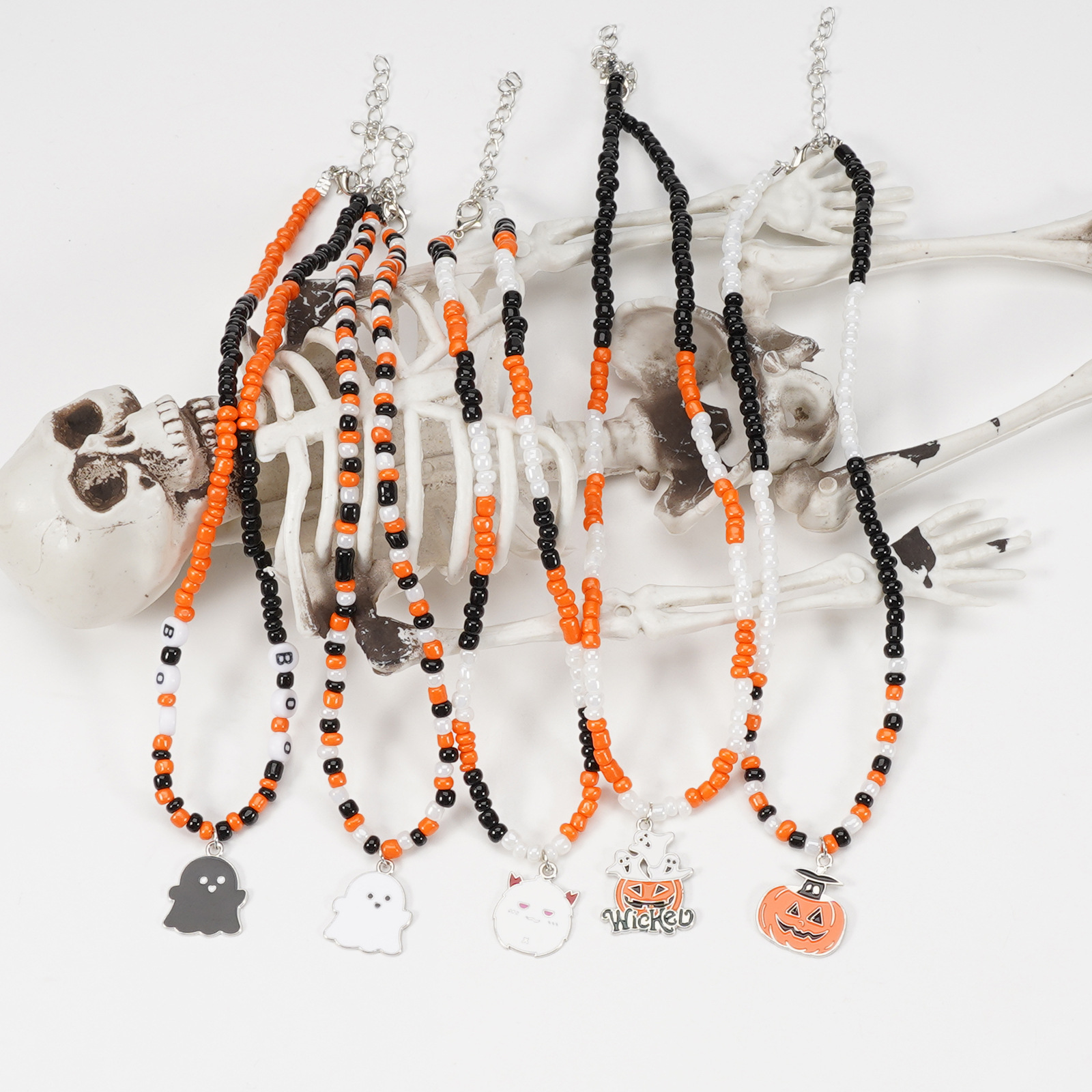 Beaded Necklace Manufacturer - Halloween Ghost Charm Beaded Necklace