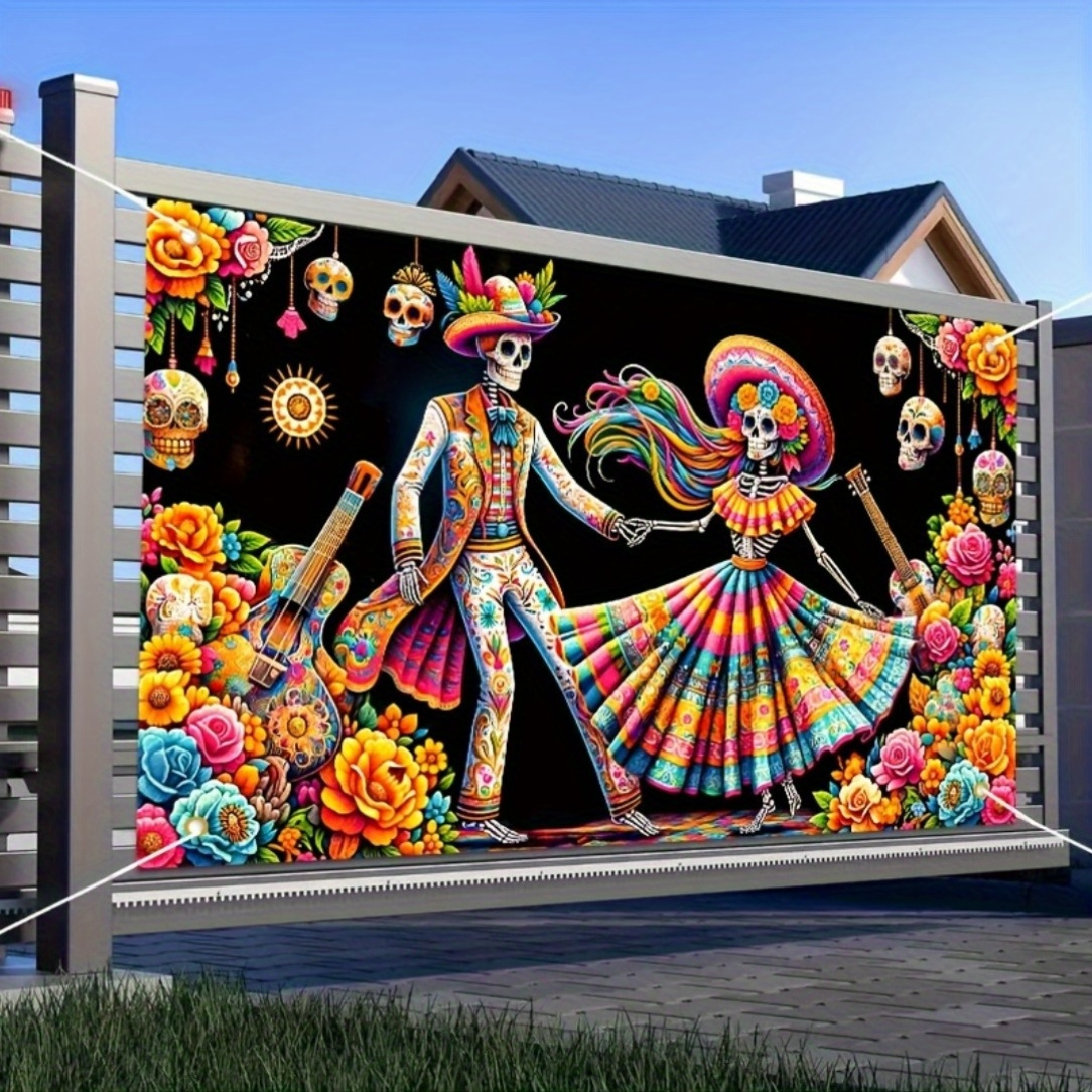 Custom Banner Manufacturer - Vibrant Day of the Dead Skeleton Dance Banner