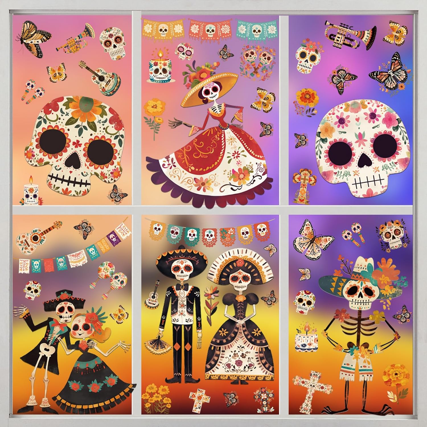 Wholesale Holiday Decorations Supplier - Custom Day of the Dead Window Stickers
