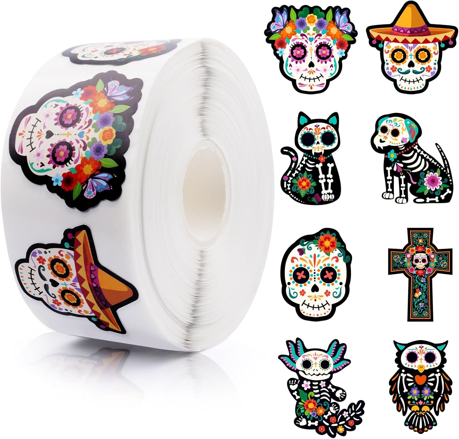 Custom Stickers Manufacturer - Day of the Dead Sugar Skull Stickers Roll