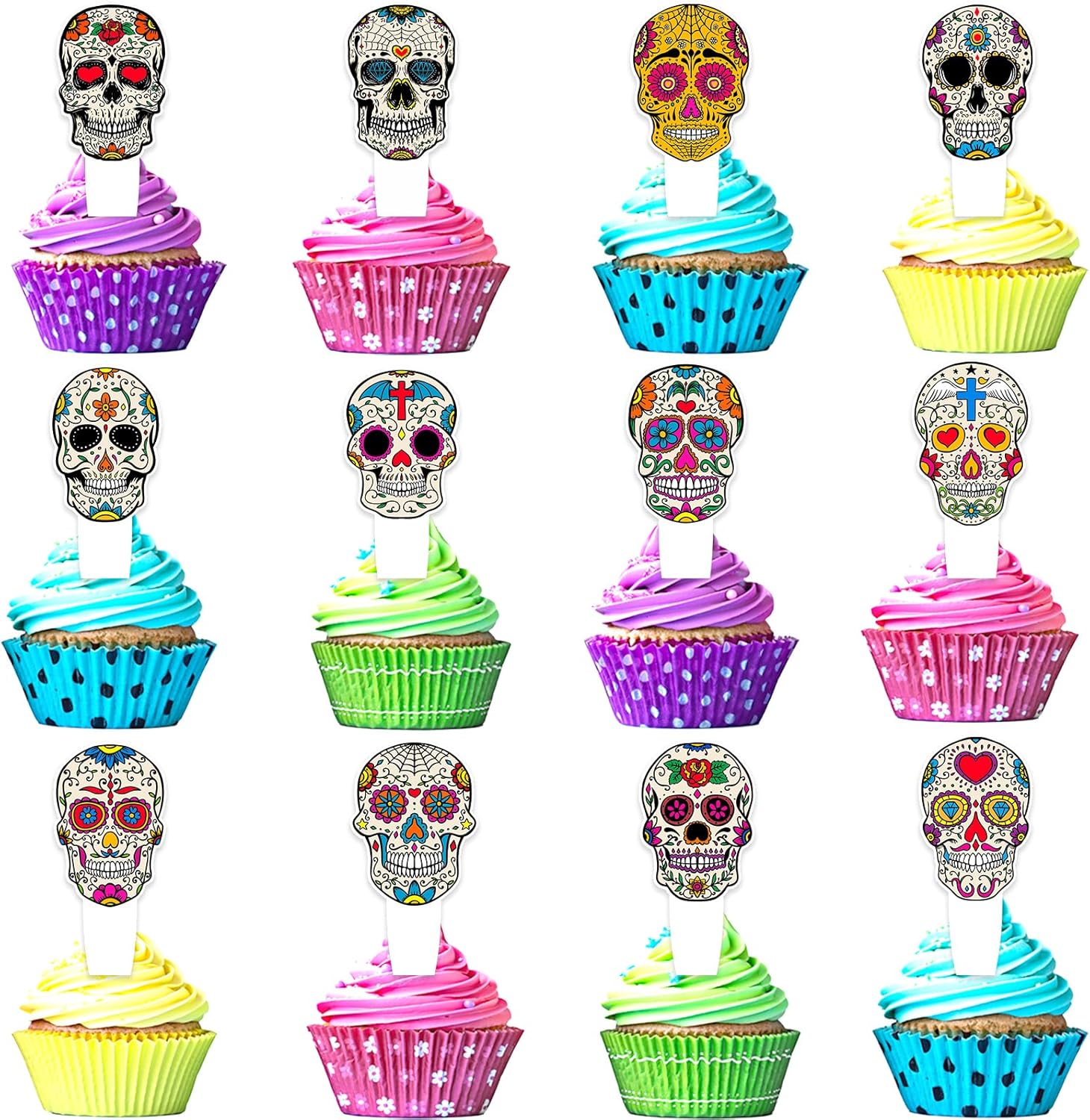 Wholesale Cupcake Toppers - Day of the Dead Sugar Skull Decorations