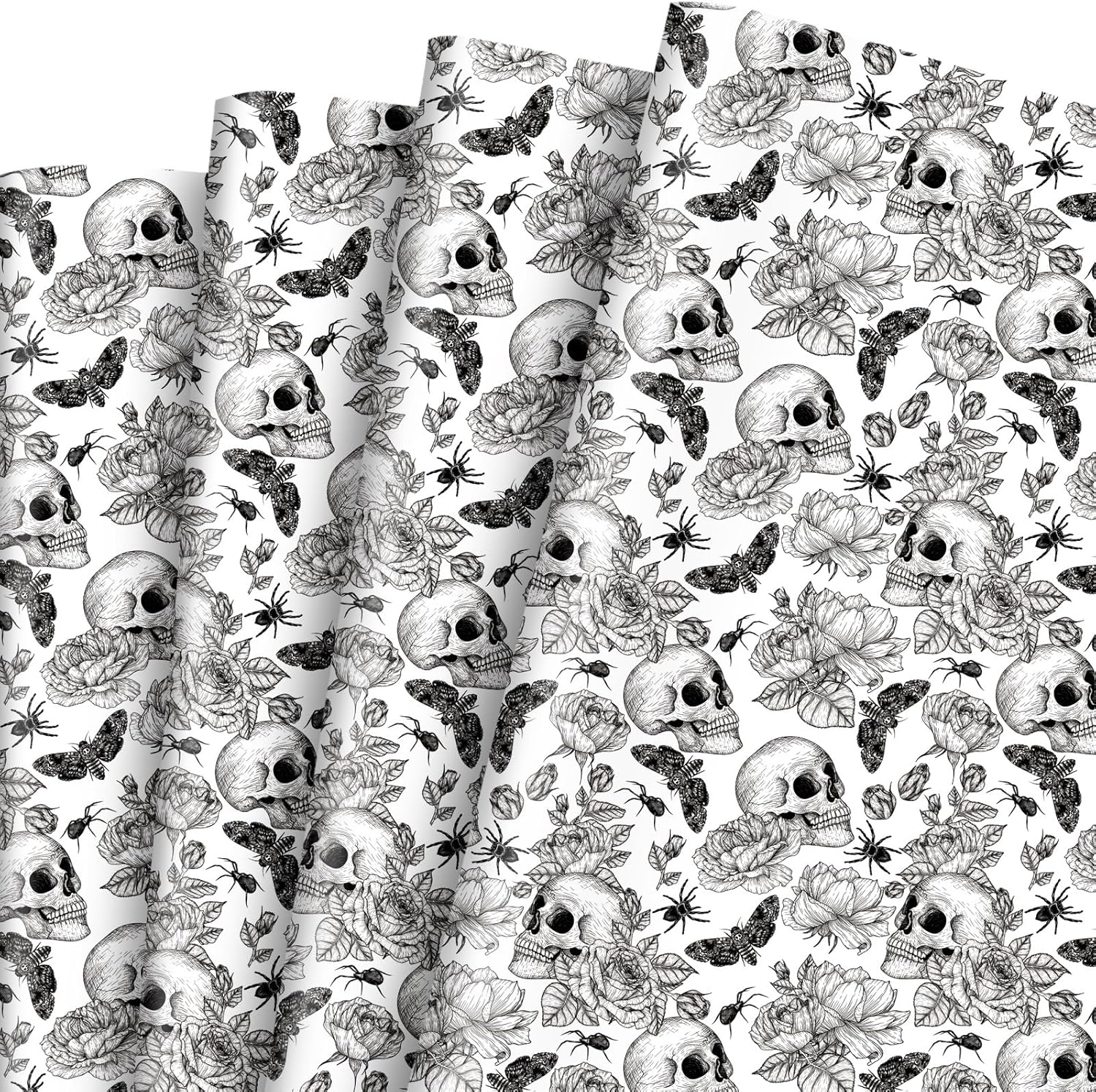 Wholesale Wrapping Paper - Spooky Skull Rose Gift Wrap Sheets