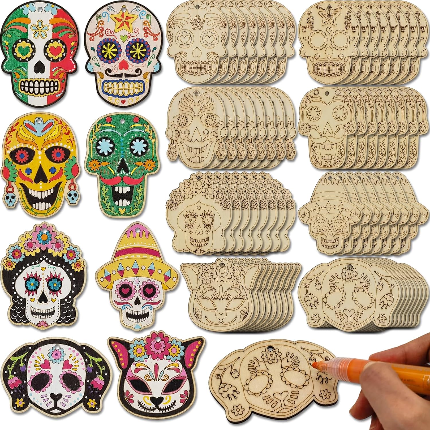 Festive Wooden Crafts Manufacturer - Unfinished Day of the Dead Sugar Skull Ornaments