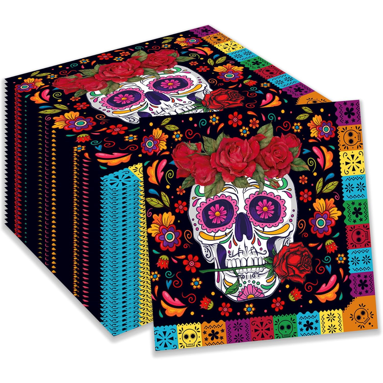 Custom Paper Napkins Manufacturer - Floral Skull Festival Napkins