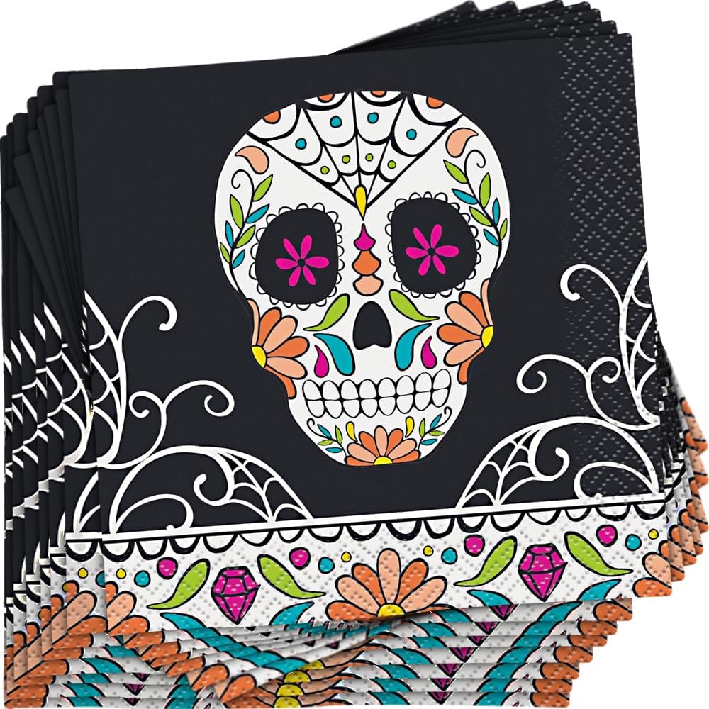 Day Of The Dead Napkins Wholesale - Festive Skull Beverage Napkins