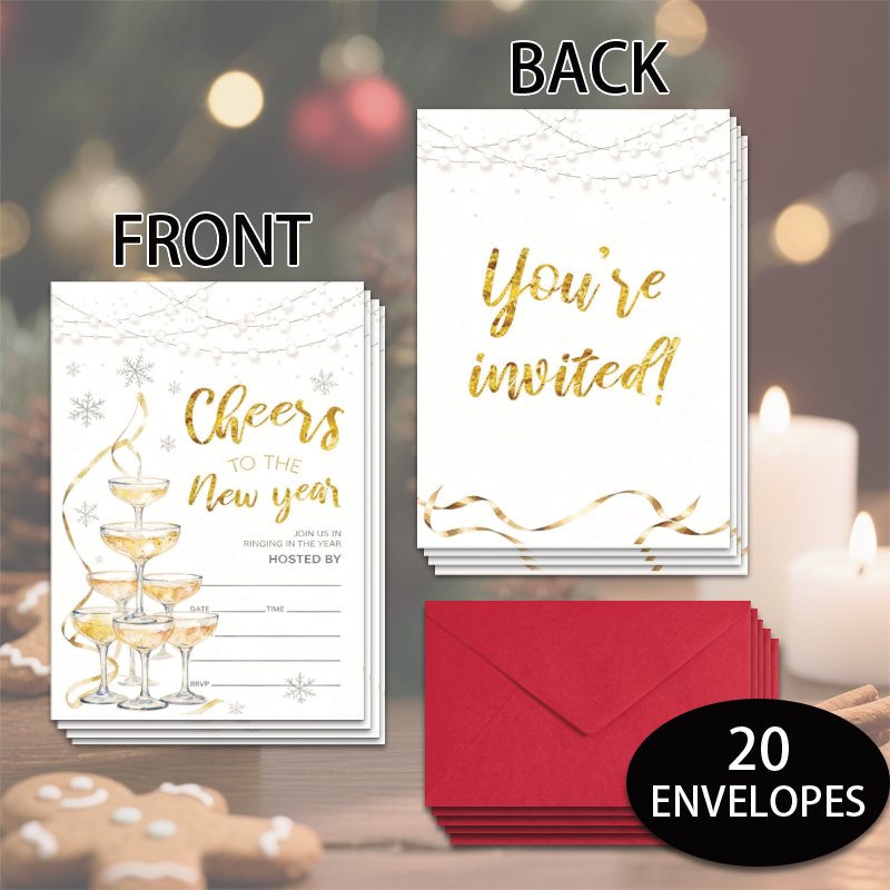Holiday Party Invitation Supplier - Elegant New Year Cheers Cards