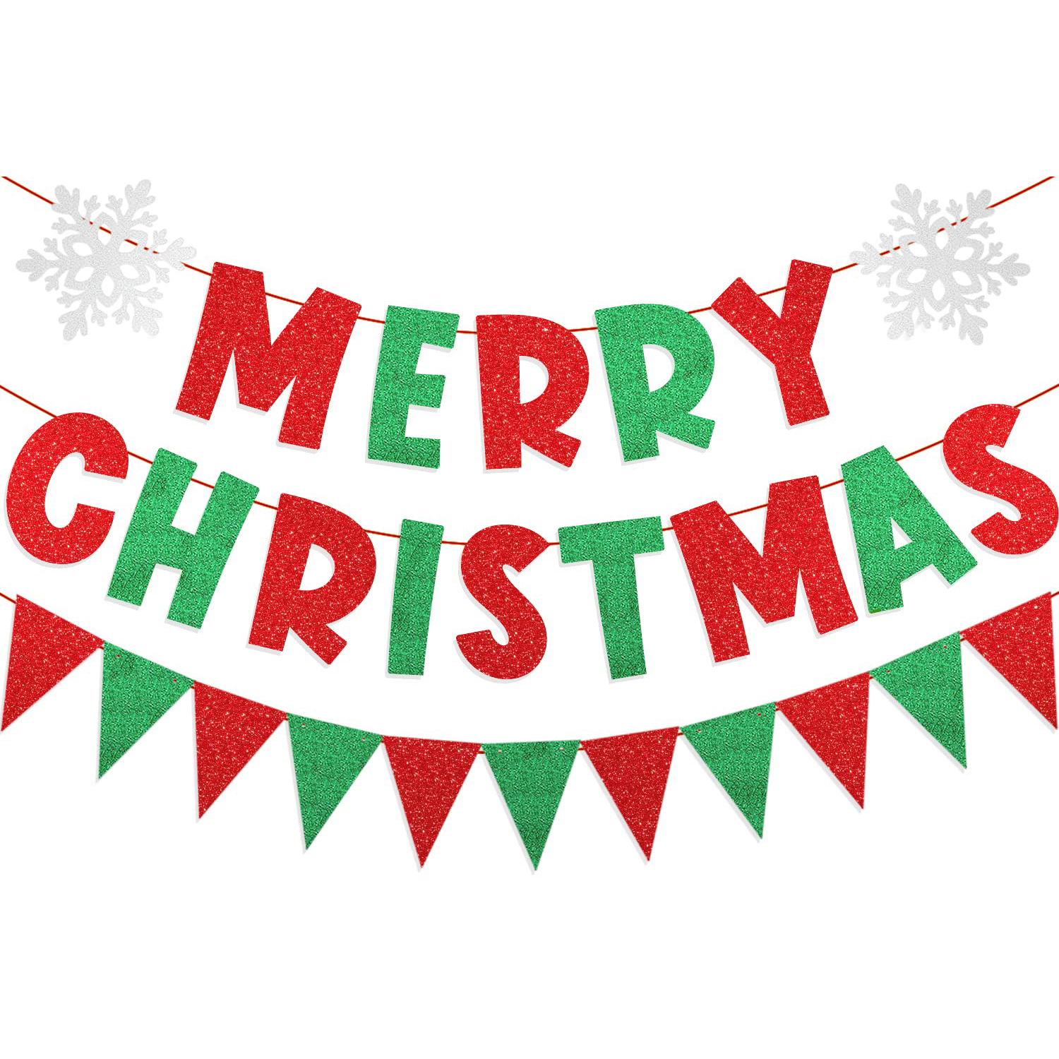 Custom Party Banner Manufacturer - Merry Christmas Glitter Banner with Pennant