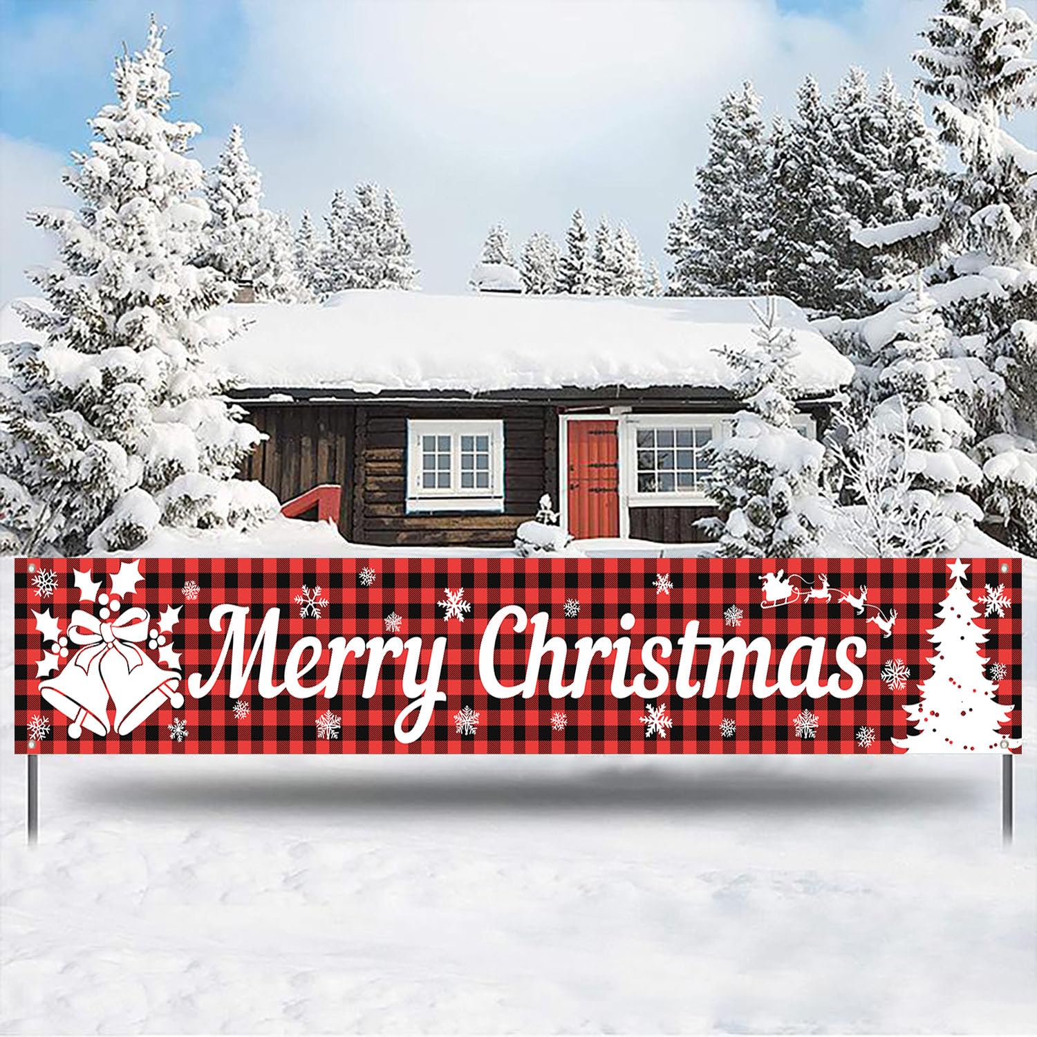Custom Banner Manufacturer - Merry Christmas Yard Banner Plaid Outdoor