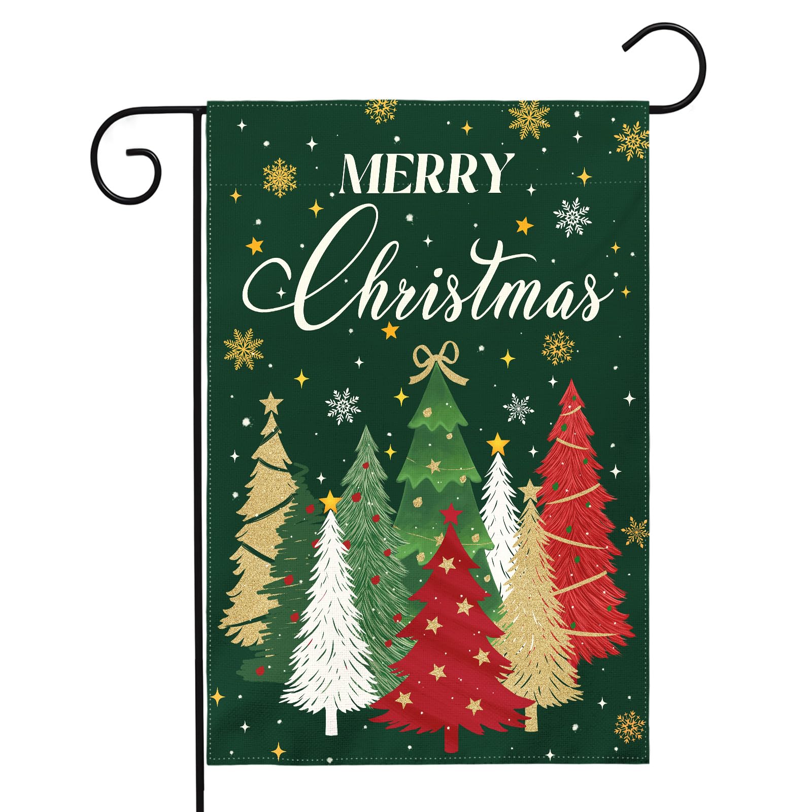 Custom Garden Flags Manufacturer - Merry Christmas Garden Flag with Trees and Snowflakes