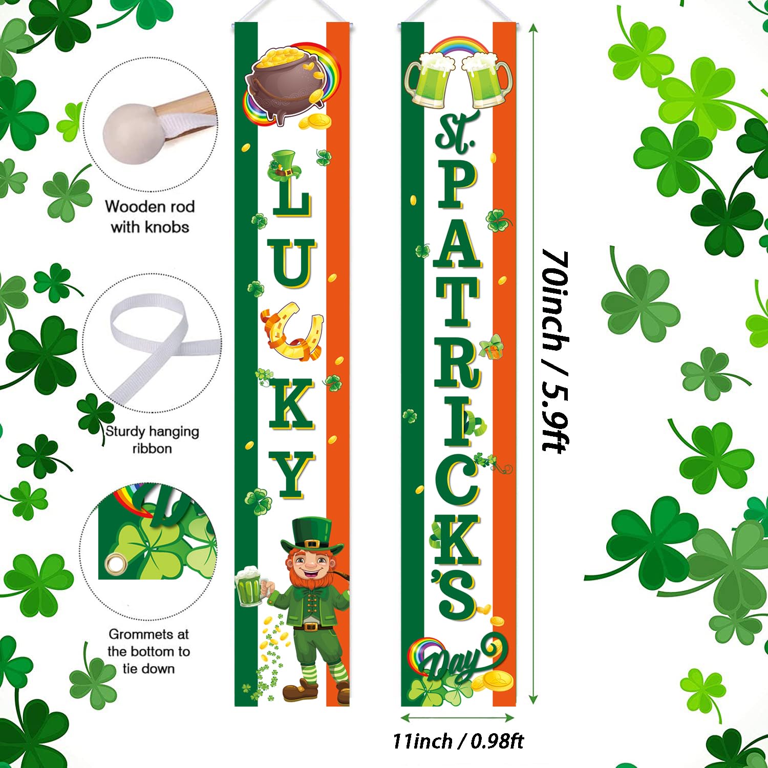 Oem Porch Sign Factory - St Patrick's Day Porch Sign Door Hanging Banners - Image 6