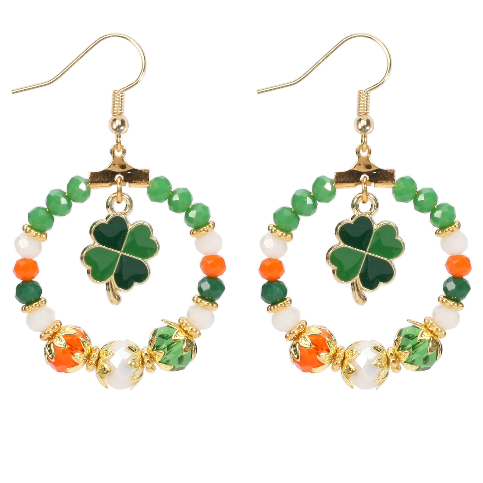 Custom Earrings Manufacturer - St. Patrick's Day Beaded Hoop Earrings with Shamrock Charms - Image 3