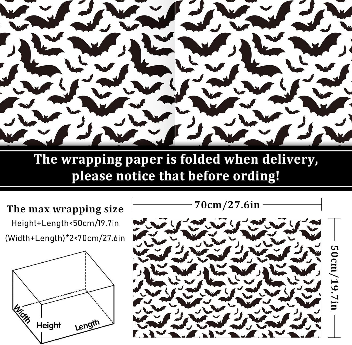 Wholesale Party Supplies - Halloween Wrapping Paper Ghost Pumpkin Bat Design - Image 5