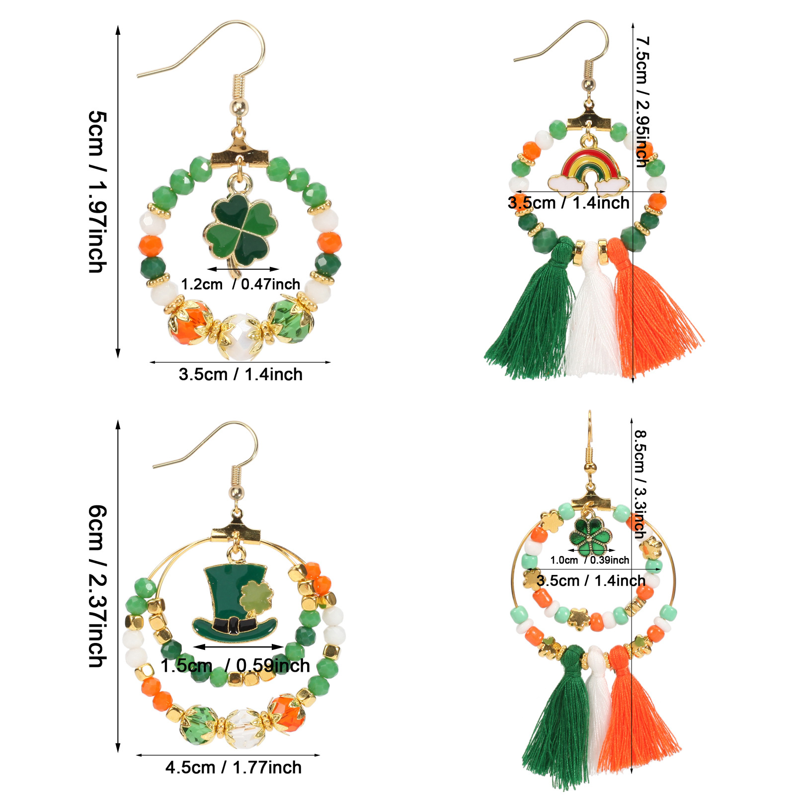 Custom Earrings Manufacturer - St. Patrick's Day Beaded Hoop Earrings with Shamrock Charms - Image 4