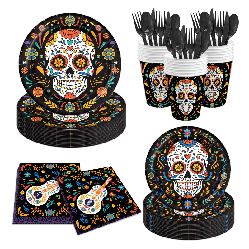 Custom Disposable Tableware - Sugar Skull Dia De Los Muertos Party Set