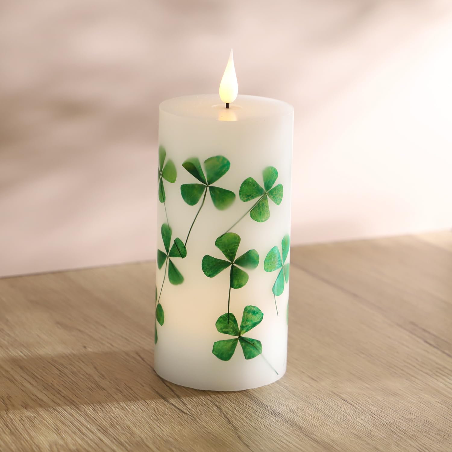 Flameless Candle Manufacturer - St Patrick's Day Shamrock LED Candle with Real Clover