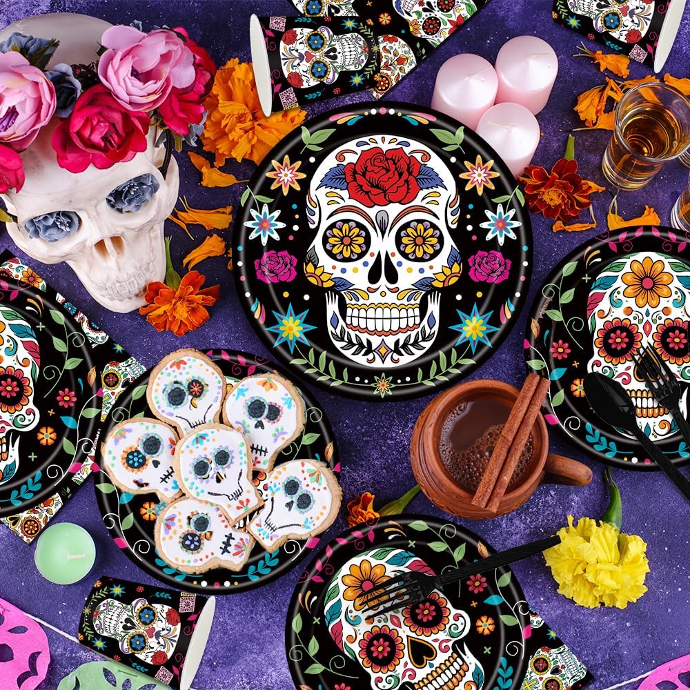 Custom Party Tableware - Day of the Dead Sugar Skull Tableware Set - Image 3