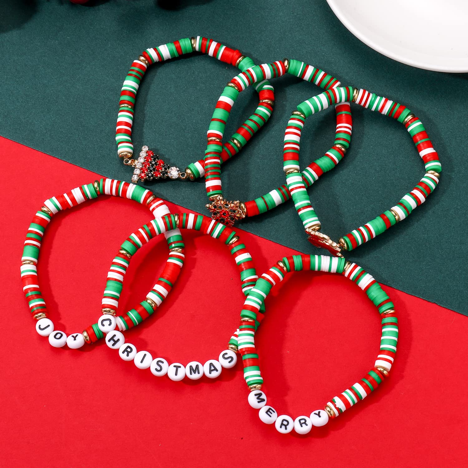 Bulk Heishi Bracelets Supplier - Festive Christmas Clay Bead Stackable Set - Image 7