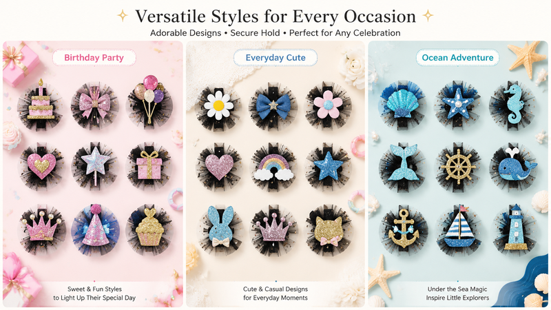 Versatile hair clips with sparkling details and unique designs, suitable for parties and daily wear.
