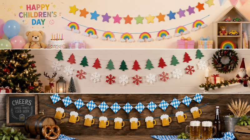 Customizable Party Banners for Children's Day, Christmas & Beer Festival