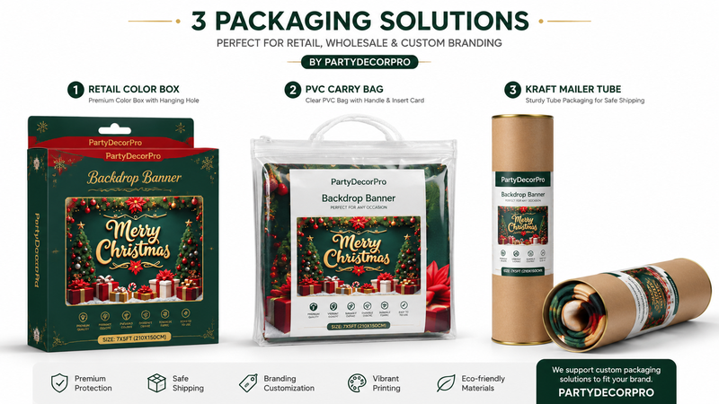 Customizable product packaging examples showcasing retail box, mailer tube, and PVC bag formats.