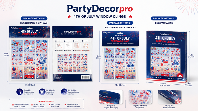 4th of July Window Clings Packaging Options Display