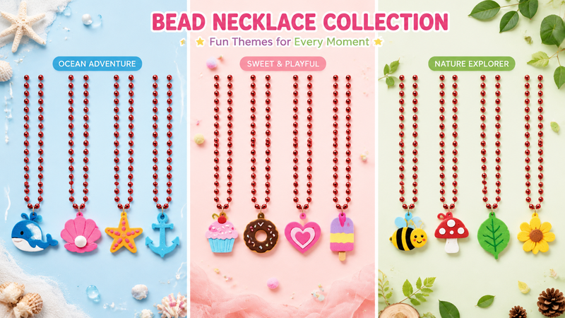 Multi-theme felt bead necklaces with ocean, fruit and nature pendants