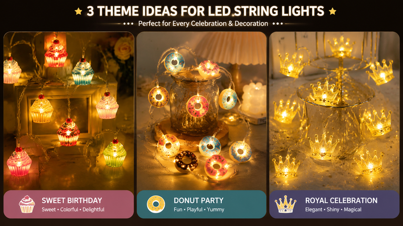 Close-up of glowing beer mug shaped LED string lights arranged on dark textured surface with warm golden light and festive party ambiance