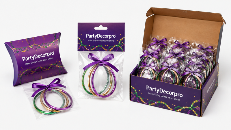Bracelet packaging solutions including retail pouch, hanging card pack and bulk box display for wholesale jewelry accessories