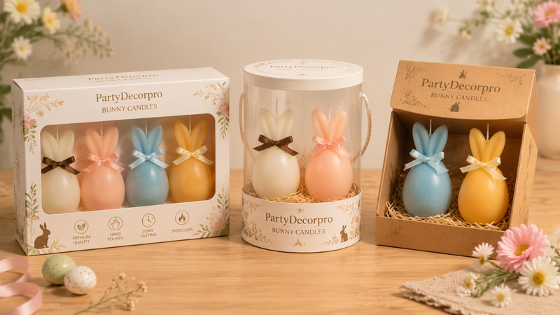 bunny shaped candle packaging options including window box tube and gift box for wholesale retail display