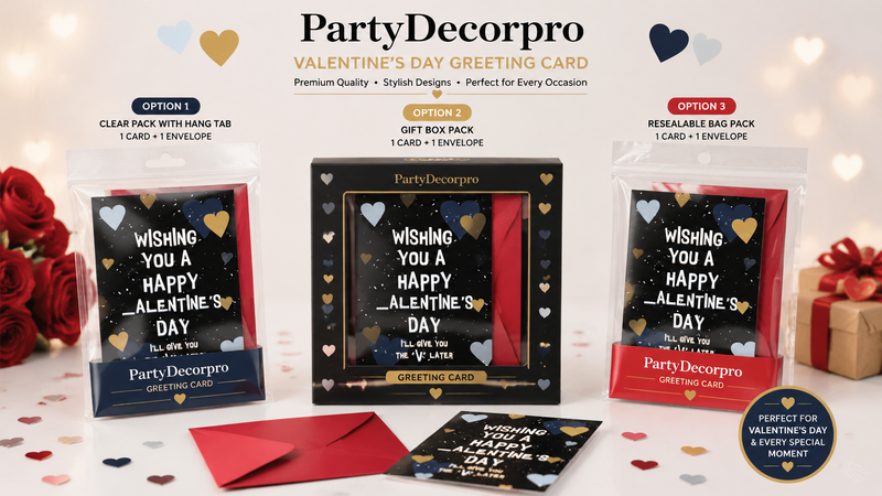 Custom Valentine's Day greeting card packaging options with clear packs gift boxes and resealable bags