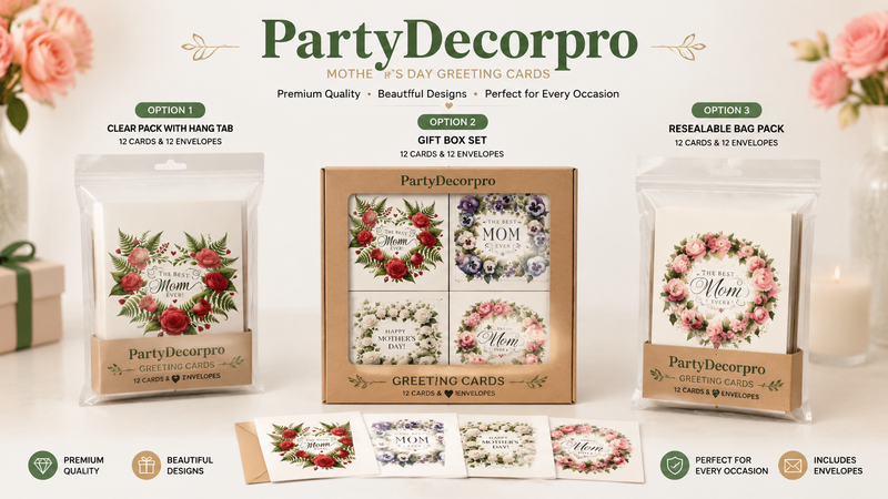 Custom Mother's Day greeting card packaging options with clear packs gift boxes and resealable bags