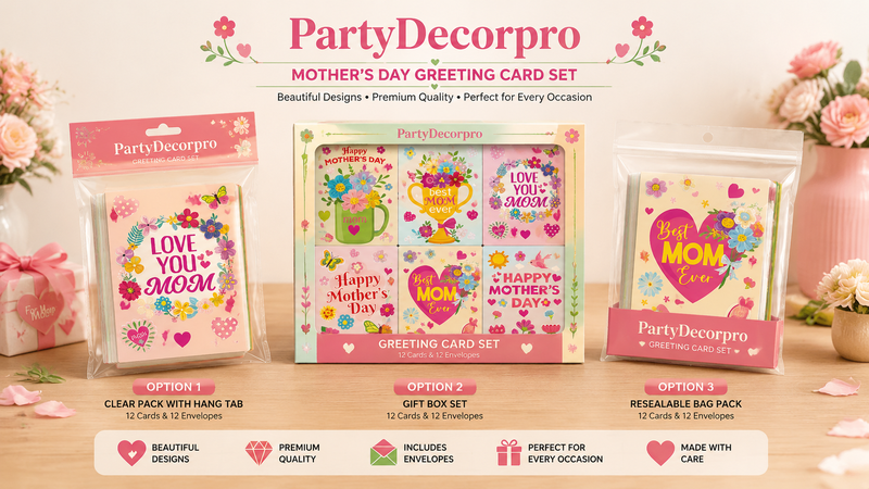 Custom Mother's Day greeting card packaging options with clear packs gift boxes and resealable bags