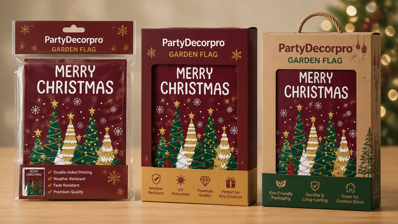 Christmas garden flag packaging polybag window box kraft box wholesale custom options holiday decor